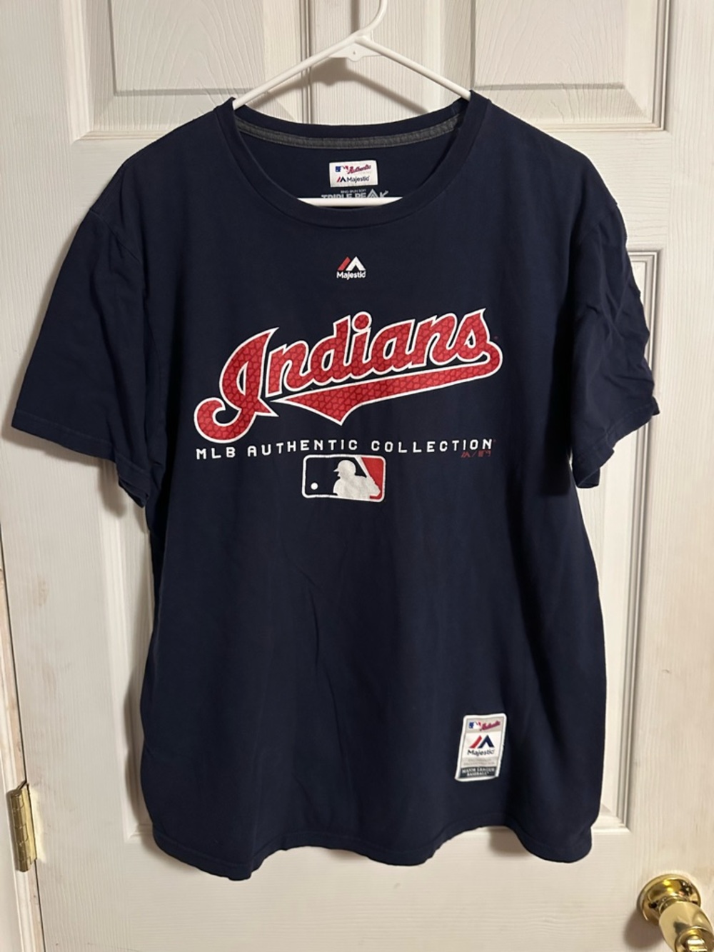 Majestic Cleveland Indians Navy Crew Tee with White Logo